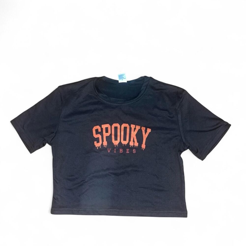 Women's Black "Spooky Vibes" Crop Top SZ M Halloween